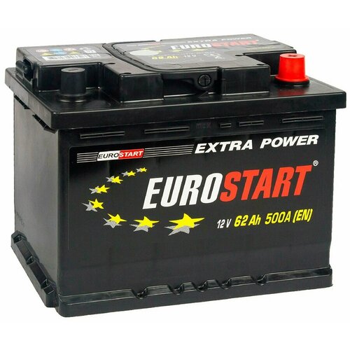 Аккумулятор автомобильный Eurostart Extra 62 А/ч 500 А обр. пол. низкий Евро авто (242х175х175) EU620