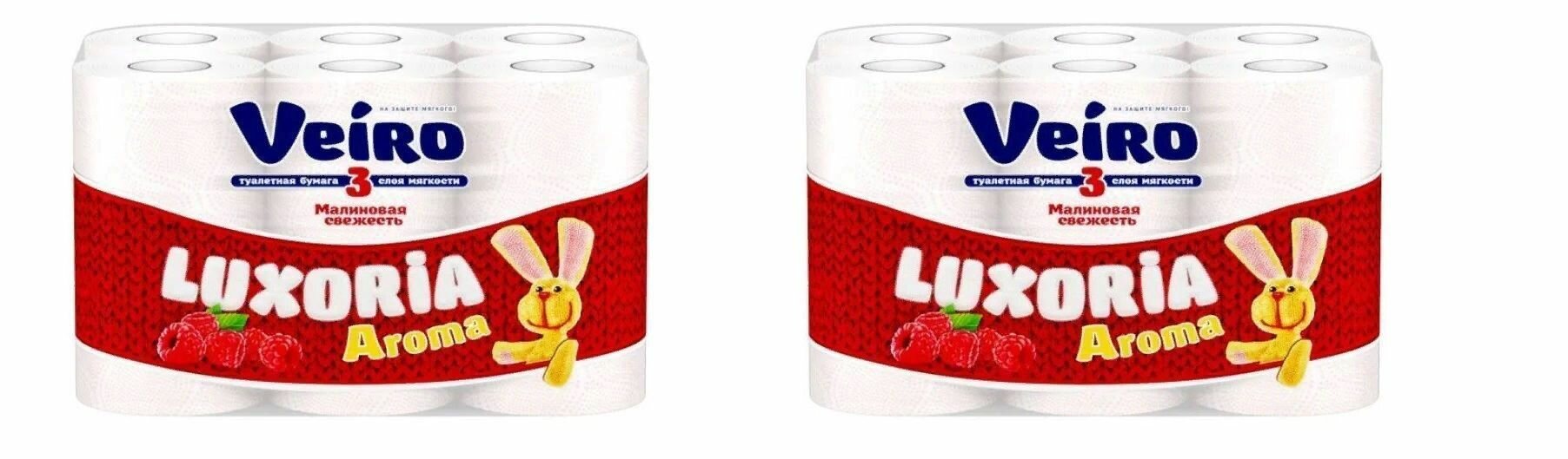 Veiro Туалетная бумага Luxoria, с ароматом малины, 12 рулонов, 3 слоя, 2 уп /