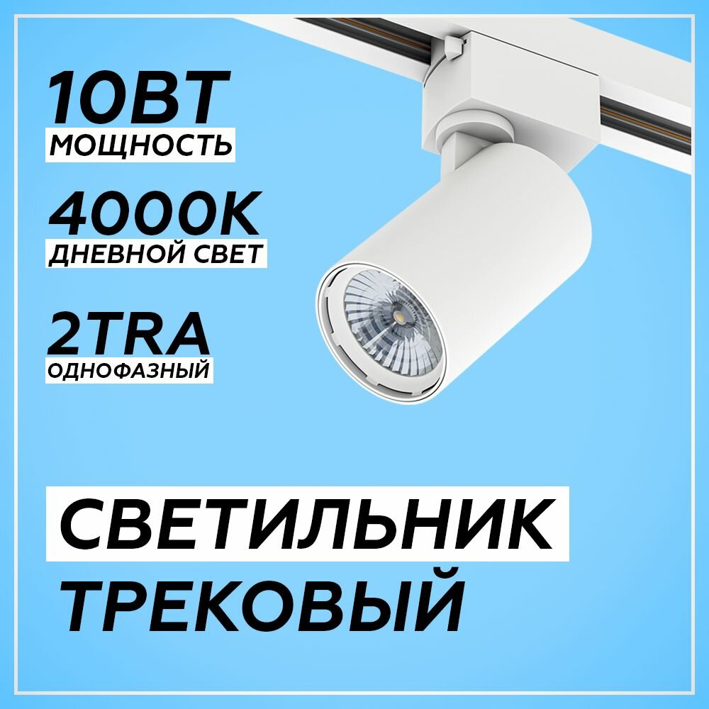 фото Трековый светильник Homeve, 10 Вт, 4000К, угол света 36, однофазный 2TRA, черный