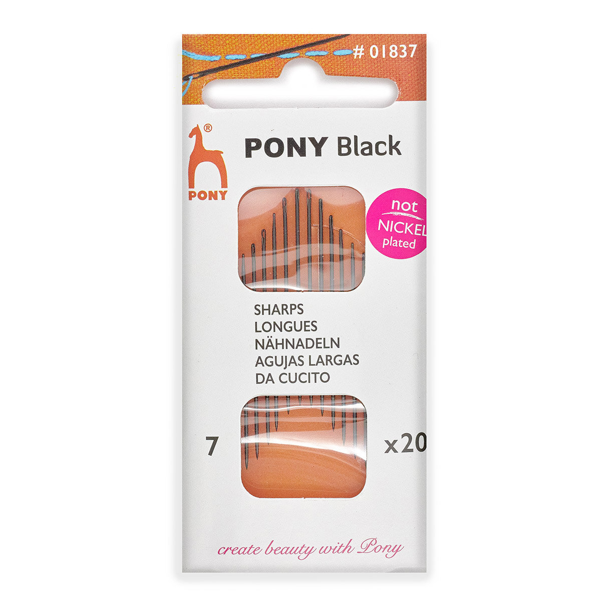 Иголки для шитья № 7, PONY Sharps BLACK, 01837, 20 шт