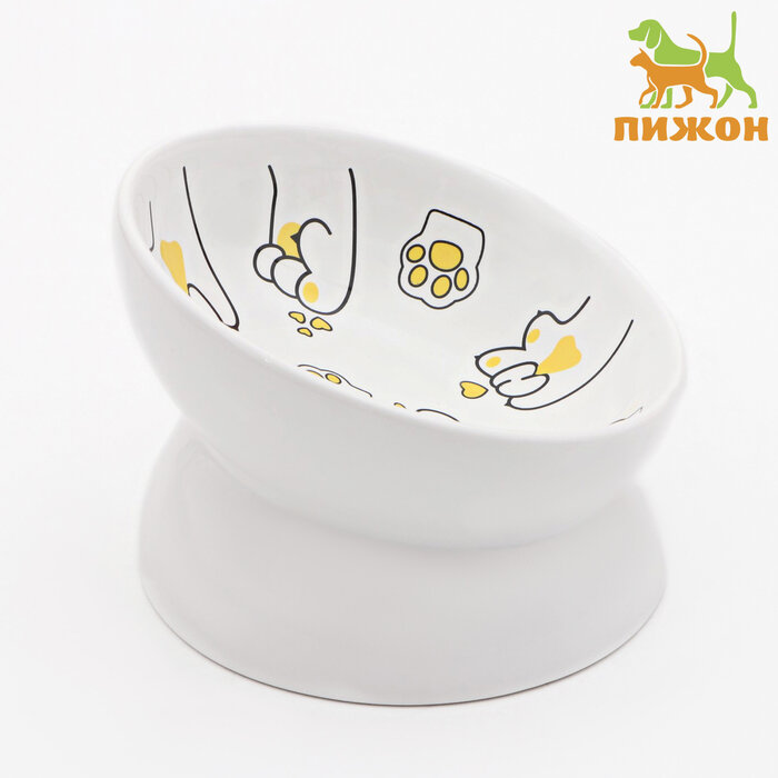 фото Миска керамическая "Лапа Кота" 150 мл 13 x 9 cм, белая (комплект из 3 шт)