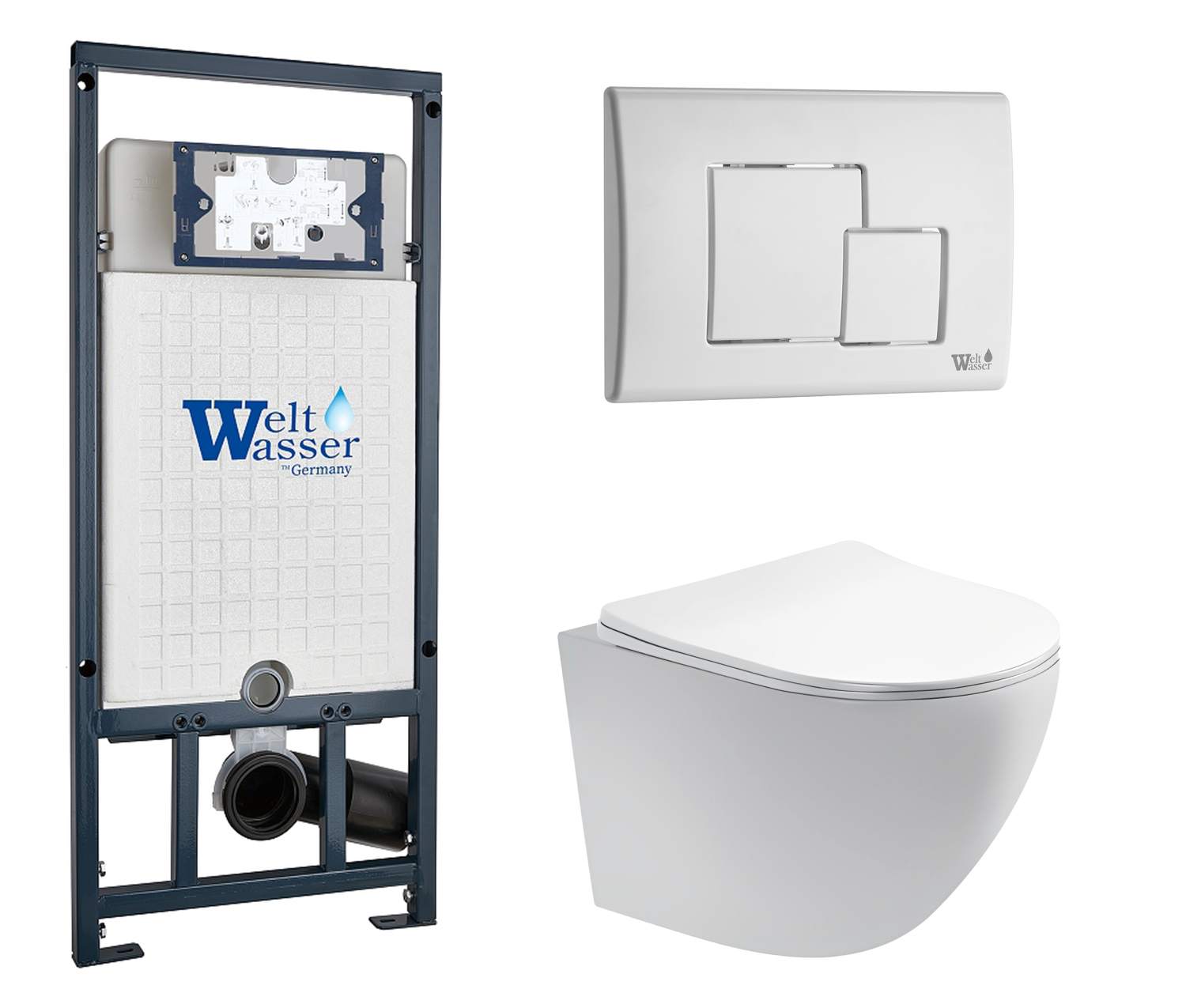фото Комплект 3 в 1 инсталляция WeltWasser WW Amberg 507 + Унитаз подвесной Акватек Европа AQ1900-00 с кнопкой белой SE 10000005949 + 10000010237 + AQ1900-00