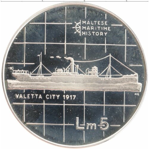 Клуб Нумизмат Монета 5 лир Мальты 1986 года Серебро Морская история - Valetta City, 1917