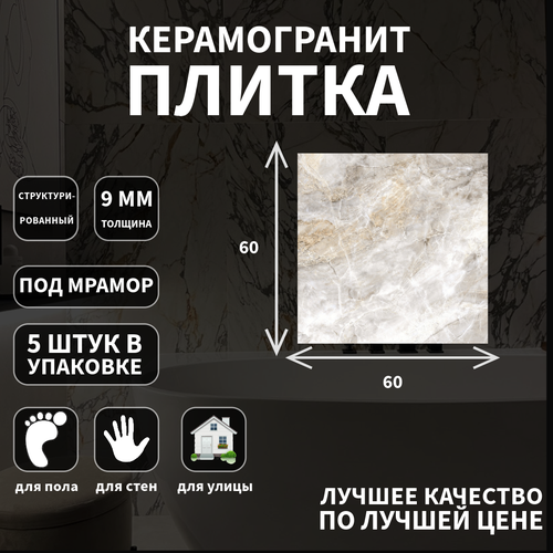 плитка из керамогранита kerranova canyon k 900 sr s1 для пола 60x60 цена за 1 44 м2 Керамогранитная плитка Kerranova K-905, коллекция: Canyon, эффект мрамор, поверхность: структурированный 60x60x9/1S;