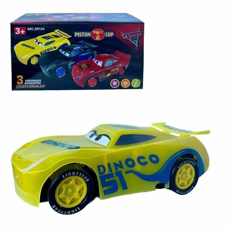 Машинка игрушка Cars Тачки DINOCO интерактивная со светом и звуком желтый