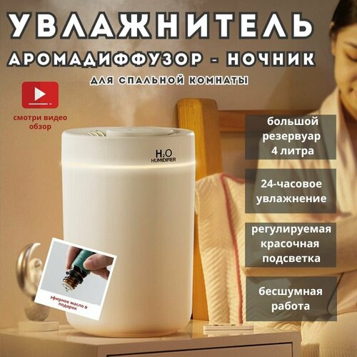 Увлажнитель воздуха Humidifier H2O 4 литра с подсветкой и ароматизатором для дома 1320₽