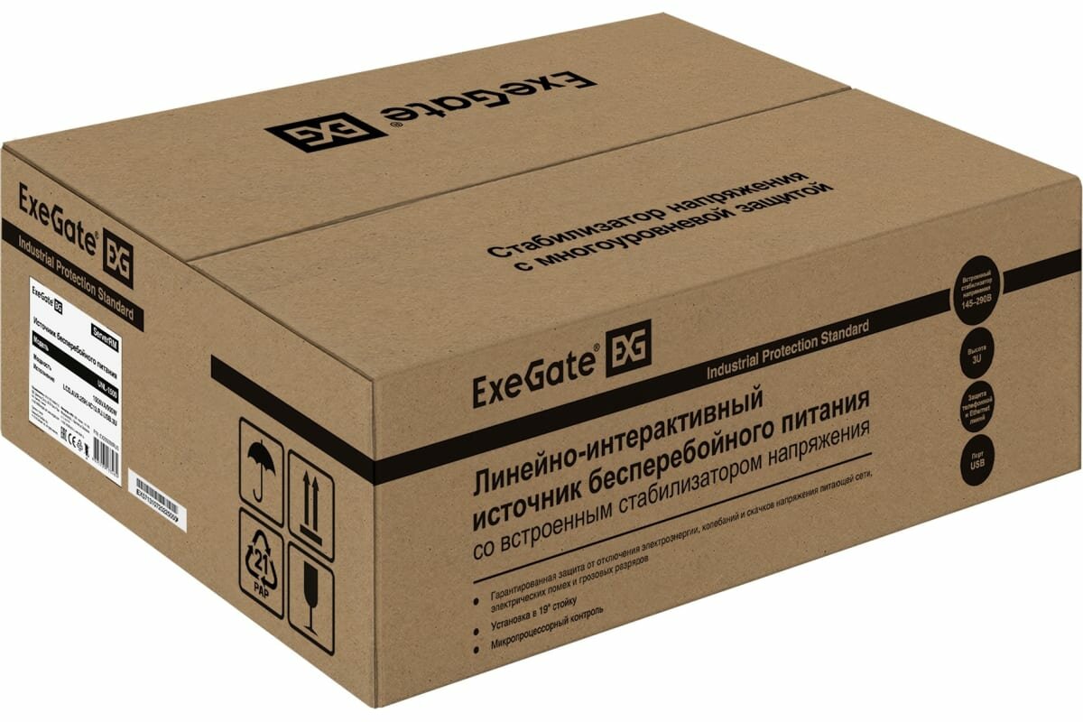 ExeGate ИБП ServerRM Unl-1500.lcd.avr.2sh.4c13.rj.usb.3u 1500VA/900W, 2Sch/4C13,RJ45/11,USB,3U, уста