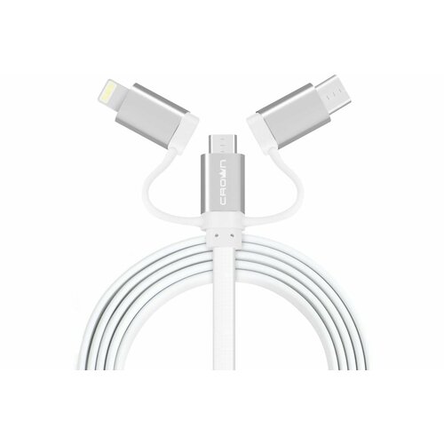 Кабель CROWN USB - microUSB/USB Type-C/Lightning CMCU-3182 white CM000002151 16213674 кабель usb crown usb microusb cmcu 3103m cm000003315 красный