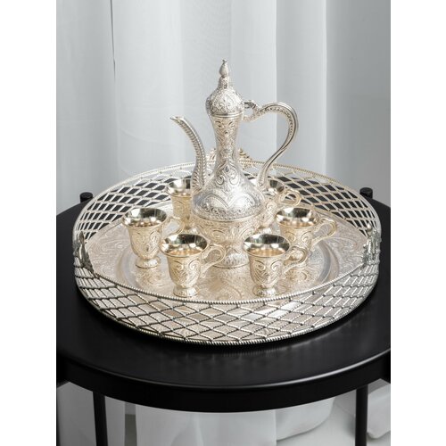 Сервиз чайный подарочный с чайником серебро на 6 персон