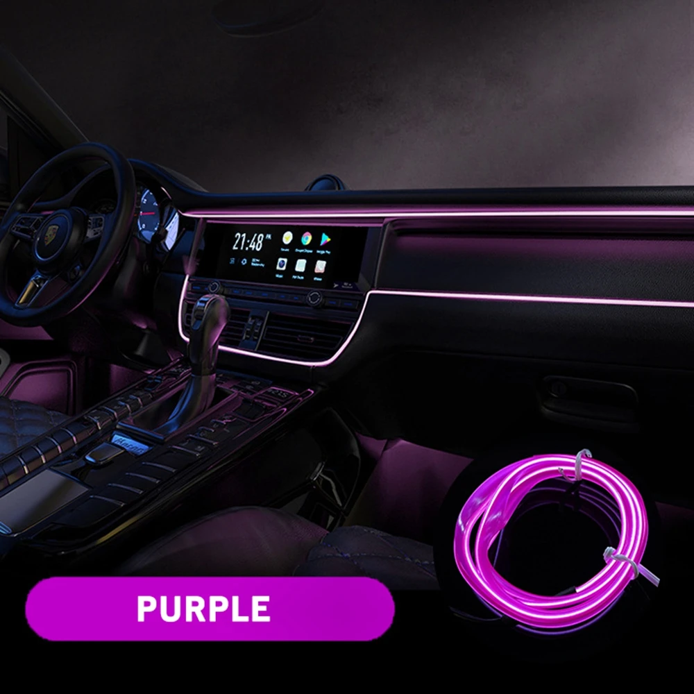 Светодиодная лента для автомобиля, 3 метра фиолетовый, от прикуривателя 12В, атмосферная подсветка салона, неоновая нить, подсветка салона авто, диодный led тюнинг