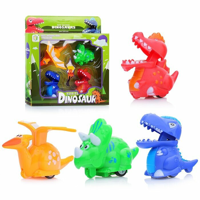 Набор заводных игрушек Oubaoloon "Мир динозавров", 4 шт, в коробке (HY-750)
