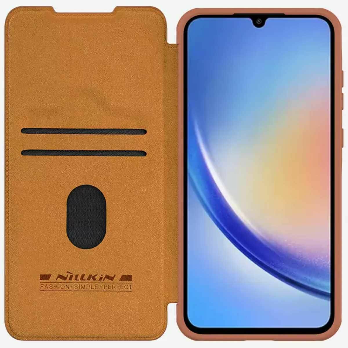 Кожаный чехол-книжка Nillkin Leather Qin Pro для Samsung Galaxy A55 (коричневый)