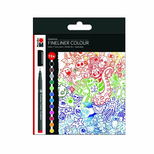 Marabu Graphix Fineliner Colour набор профессиональных линеров на водной основе для скетчинга 12 шт 1169₽