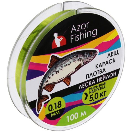 Леска Azor Fishing Лещ, Карась, Плотва, нейлон, 100м, 0.18мм, 5,0кг, зеленая