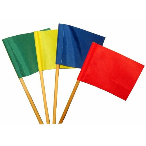Комплект детских цветных флажков на деревянной палочке для детского сада 4 штук (красные, желтые, синие, зеленые)
