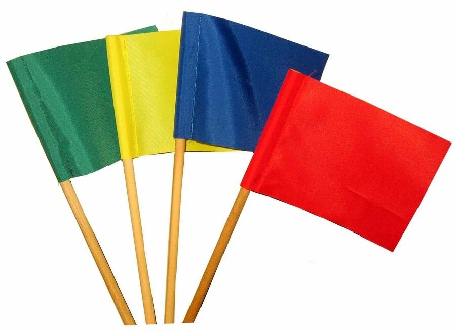 Комплект детских цветных флажков на деревянной палочке для детского сада 4 штук (красные, желтые, синие, зеленые)