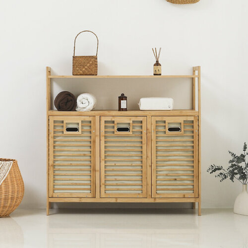 Стеллаж для ванной с корзинами для белья Bambuchka из бамбука Этажерка для ванной размер 100х30х95 см 17100₽