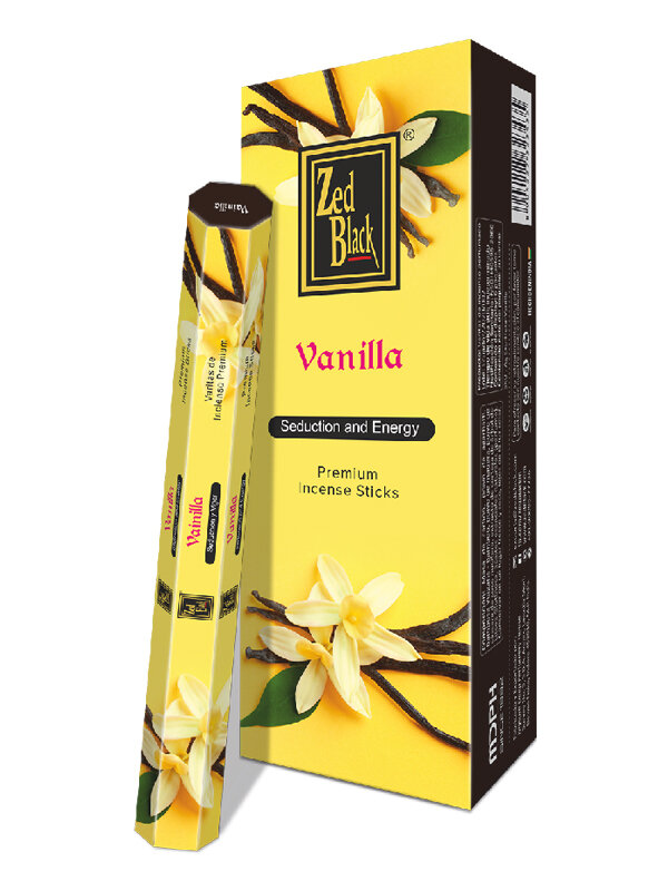 VANILLA Premium Incense Sticks, Zed Black (ваниль премиум благовония палочки, Зед Блэк), уп. 20 палочек.