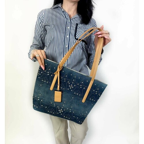 сумка женская коричневая batty b 1051 2 Комплект сумок шоппер Batty 2641-Джинс, 2, фактура матовая, серебряный, синий
