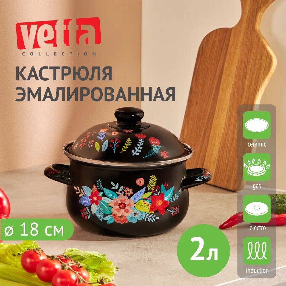 VETTA Колор Кастрюля эмалированная, 18см, 2,0л, индукция