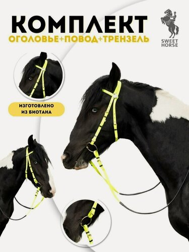 Изображение товара Sweethorse / Комплект - Оголовье + повод + трензель , желтый