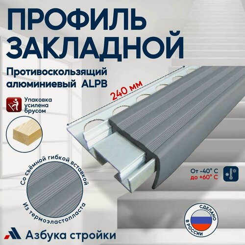 Изображение товара Закладной противоскользящий алюминиевый профиль ALPB 2,4 м, 32 мм/20 мм, серый