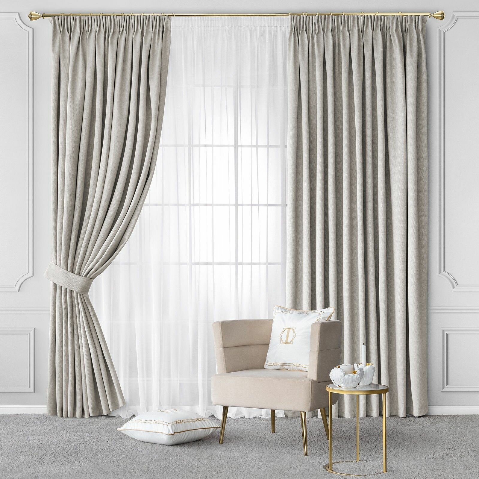 Комплект штор с подхватами Togas Пайнон экрю 260x275 см - фото №4