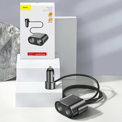 Разветвитель прикуривателя Baseus One To Two Cigarette Lighter QC30 черный 1490₽