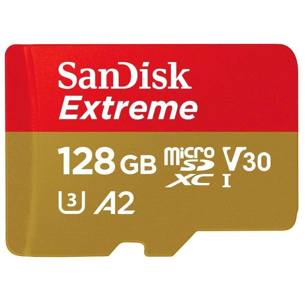 Карта памяти SanDisk Extreme microSDXC 128 ГБ Class 10 UHS-I V30 A2, 190/90 Mb/s — фото 1