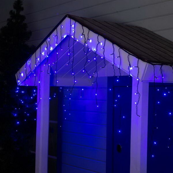 Гирлянда "Бахрома" 3 x 0.6 м, IP44, УМС, тёмная нить, 160 LED, свечение синее, 220 В