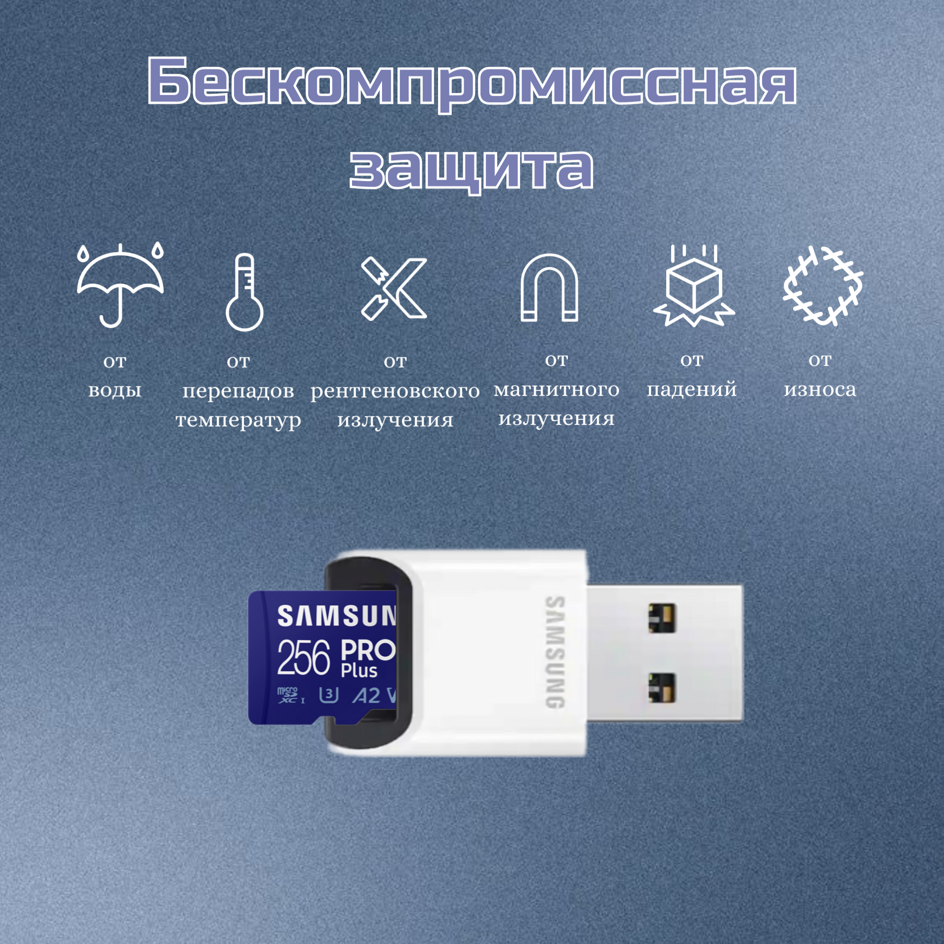Карта памяти Samsung Pro Plus microSDXC 256 GB Class 10, V30, A2, UHS-I U3, R 180 МБ/с, с переходником на USB — фото 1