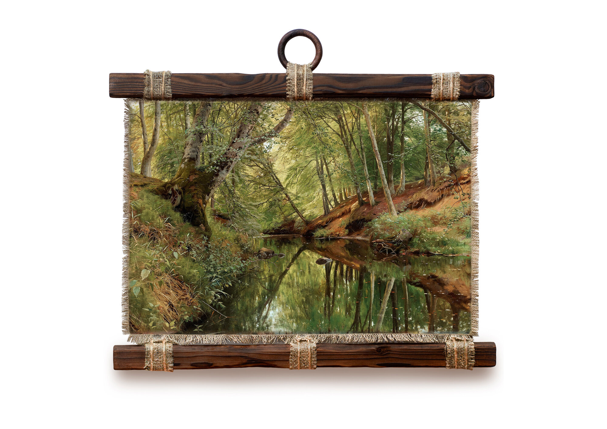 Панно ручной работы Универсальный свиток   Берега лесной реки  А4