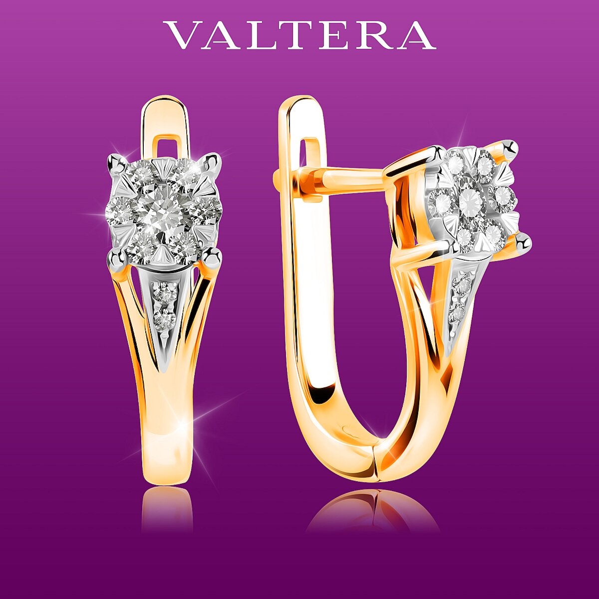 Серьги VALTERA, красное золото, 585 проба, бриллиант, размер 12 мм, длина 1.2 см, , красный