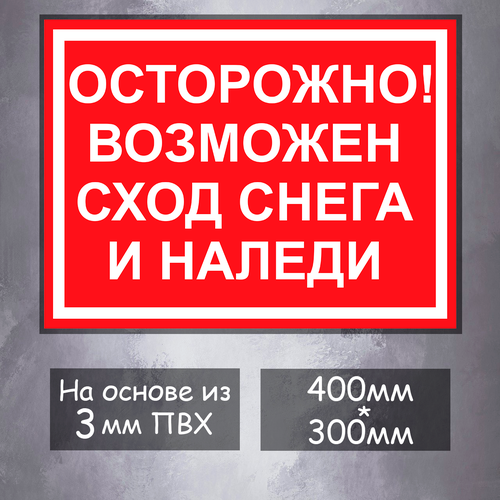 Информационная табличка "Возможен сход снега и наледи" 40*30 см красный