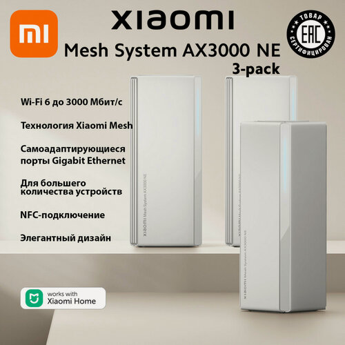 Изображение товара Mesh-маршрутизаторы Xiaomi Mesh System AX3000 NE (3-pack) RU
