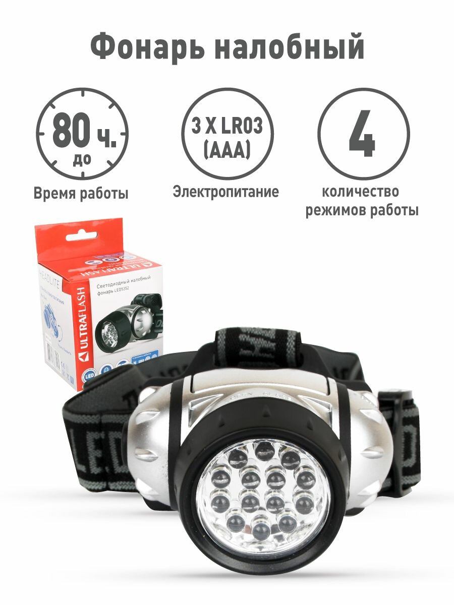 Фонарь налобный Ultraflash LED5352 серебристый - фото №9