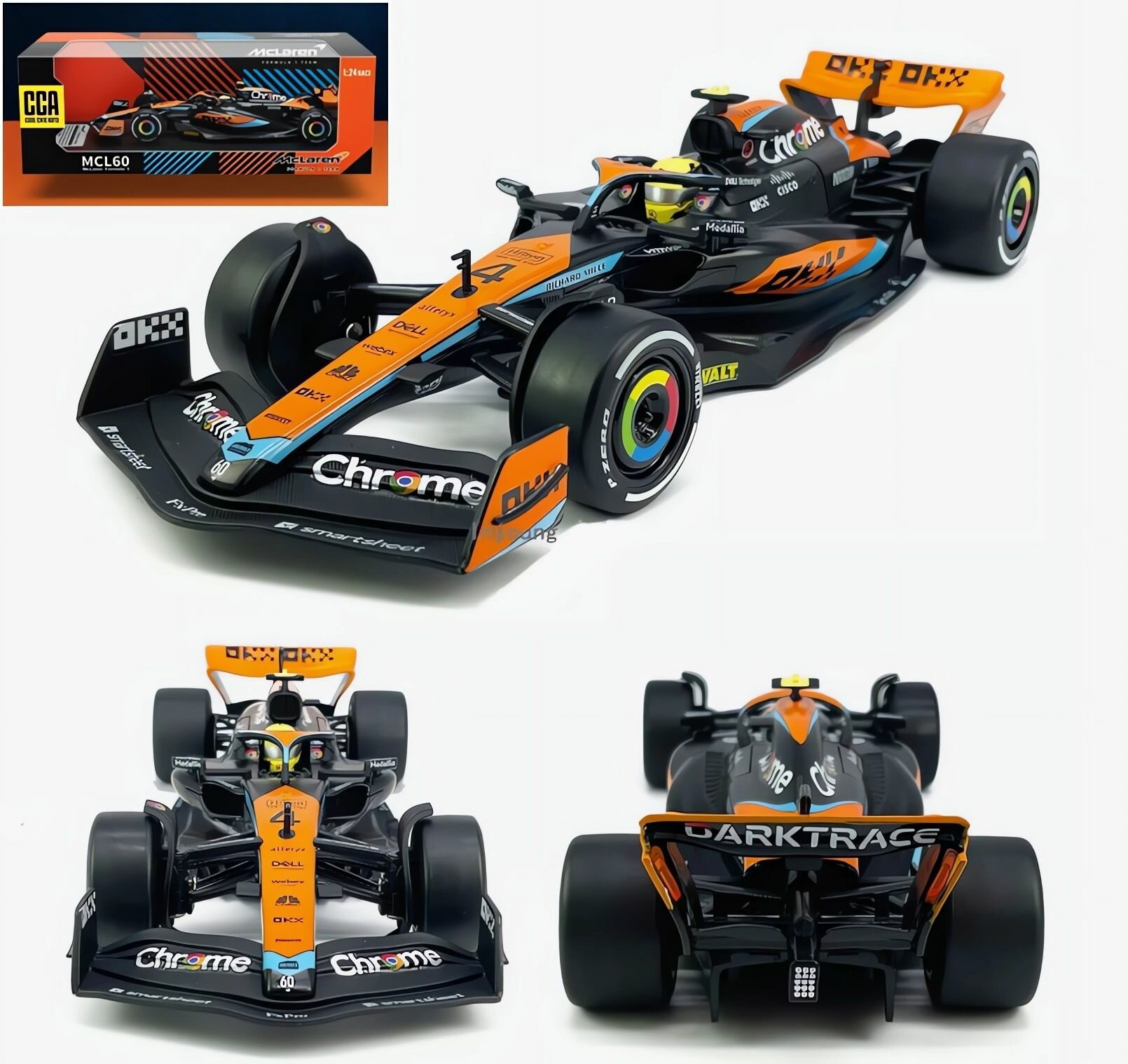 Коллекционная модель болида Формулы-1 "McLaren MCL60". Ливрея Гран-при Австралии 2023 года (Ландо Норрис №4) Масштаб 1:24