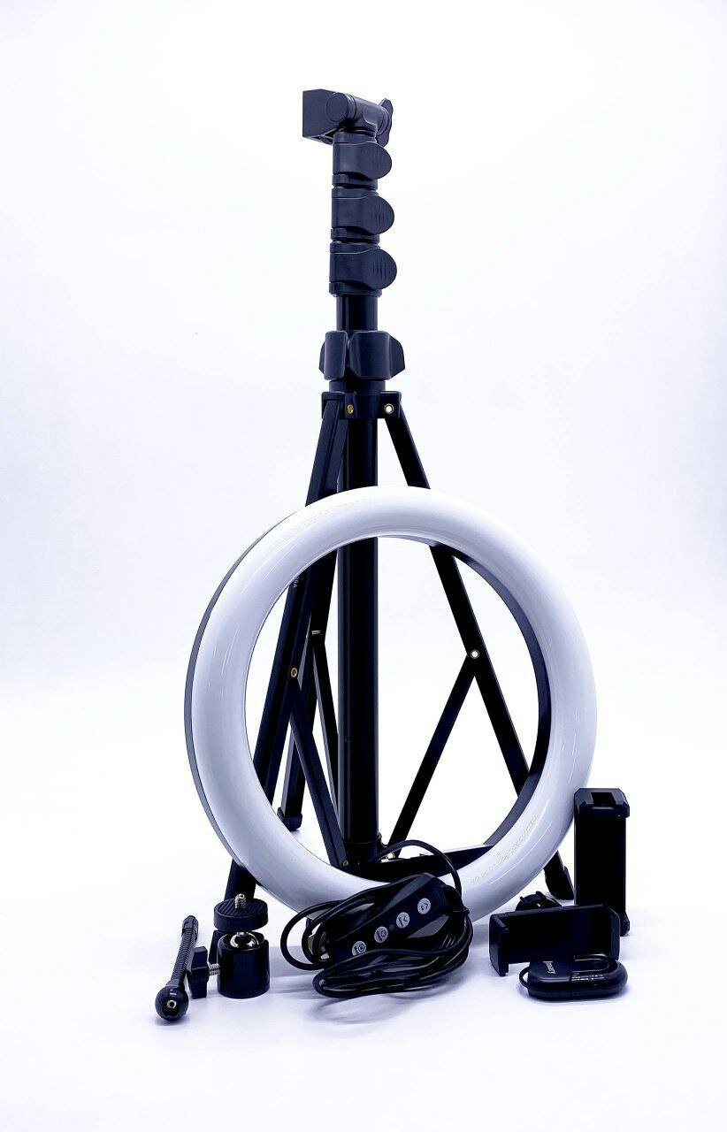 Кольцевая лампа со штативом и держателем для телефона, 3 режима света, профессиональный свет для блогеров