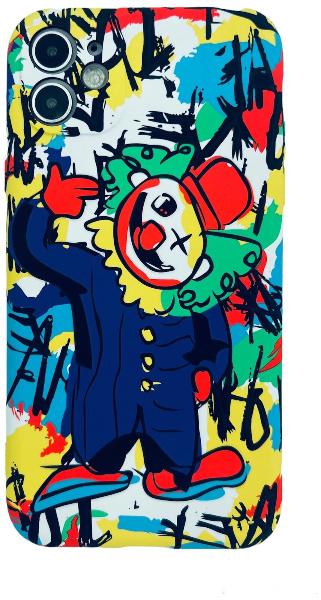 Чехол накладка Luxo Kaws Clown iPhone 11 светится в темноте с защитой камер и софт тач покрытием