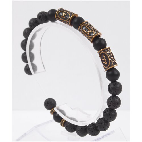 фото Браслет-оберег из натурального камня лава и шунгит/руническая формула мудрости и спокойствия, талисман с рунами/чёрный браслет из бусин, бижутерия x-rune