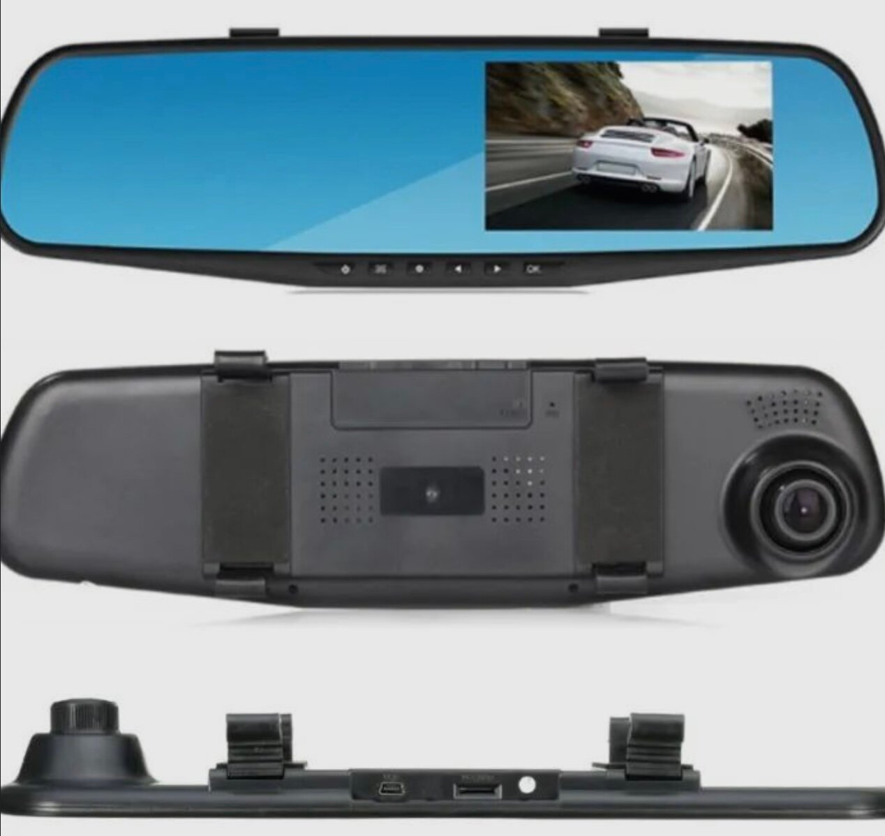 Видеорегистратор автомобильный - зеркало с двумя камерами Full HD 1080 ночная съемка помощь при парковке угол обзора 170 градусов
