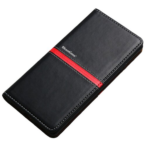 фото Чехол-книжка mypads для samsung galaxy a01 core / samsung galaxy m01 core из качественной водоотталкивающей импортной кожи на жесткой металлической основе черный с красной полосой