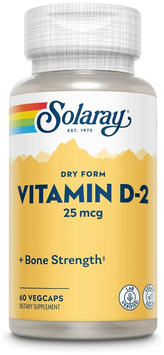 Solaray Vitamin D-2, Dry 1000iu 60 vegcaps