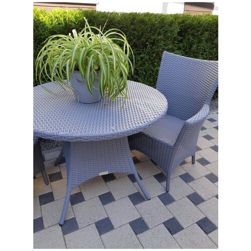 Стол Кипр круглый, плетеный из искусственного ротанга, серый