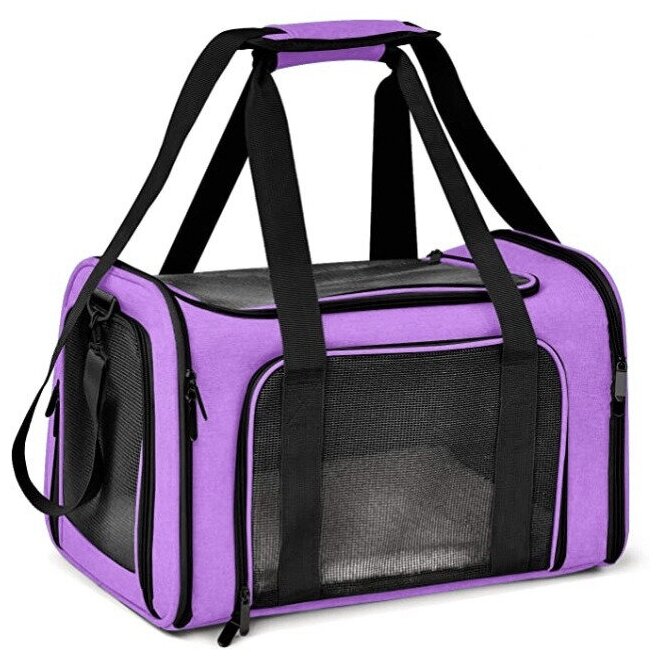 Переноска для животных ZES, сетчатая сумка для переноски кошек и собак, размер 51х33х34, фиолетового цвета - фотография № 2