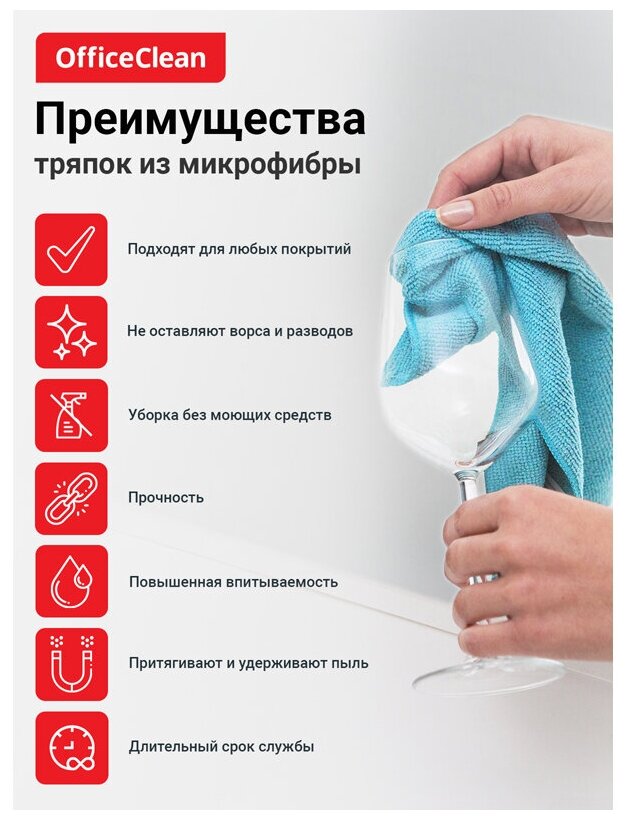 Салфетки для уборки OfficeClean "Универсальные", набор 2шт. (синяя+оранжевая)., микрофибра, 25*25см - фотография № 3