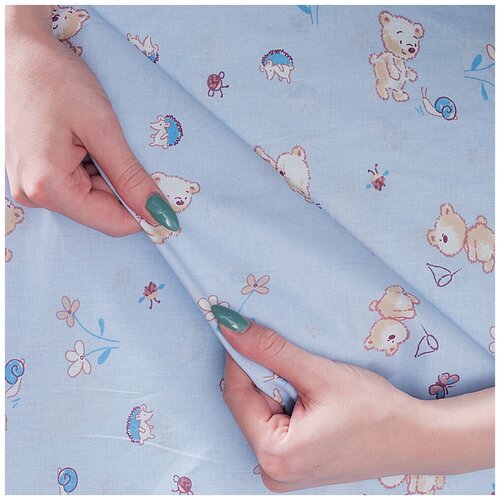 Ткань поплин голубой медвежата (5642-3)