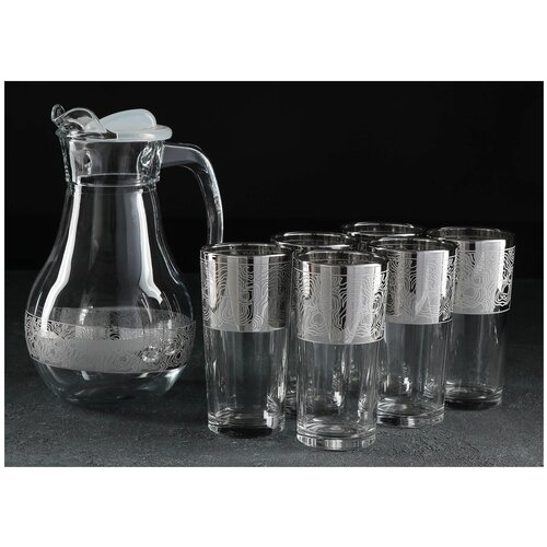 Набор питьевой Jungle, 7 предметов: графин 1 л, стаканы 230 мл, 6 шт, с гравировкой и напылением, цвет напыления серебряный