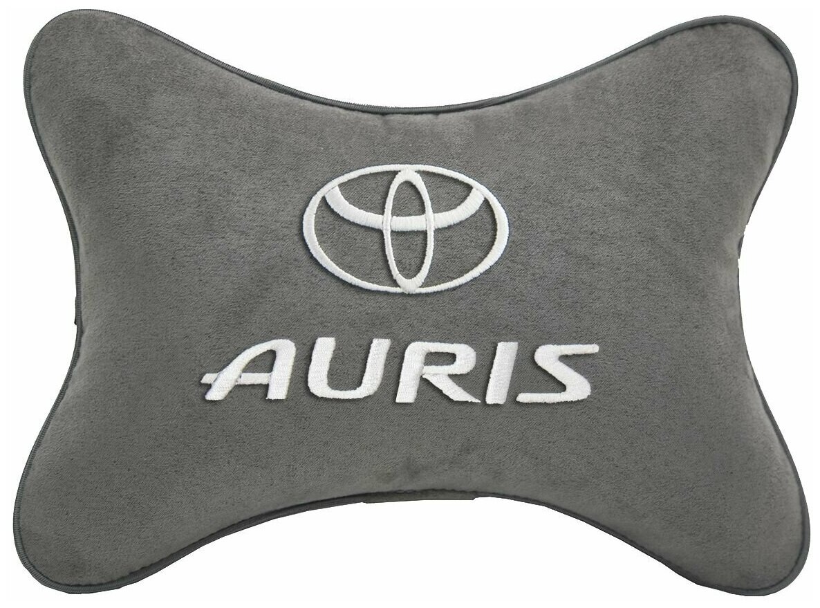 Автомобильная подушка на подголовник алькантара L.Grey с логотипом автомобиля TOYOTA AURIS