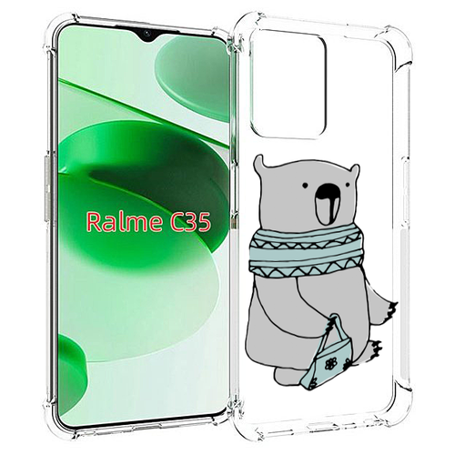 Чехол MyPads Модный медведь для Realme C35 / Narzo 50A Prime задняя-панель-накладка-бампер